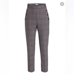 Sandro High- Waist Gray Plaid Button-Detail Pants